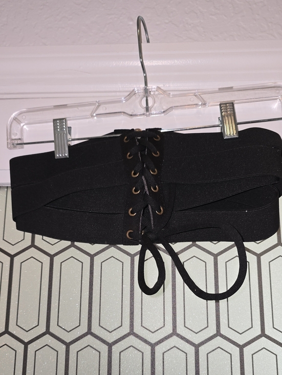 Accessories - Black Lace-Up Elastic Belt With Zipper Back